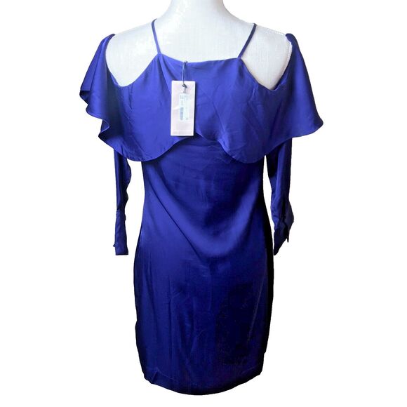 ST Studio Woman's Blue Mini Open Shoulder Ruffle Dress Size 34 (S) - Picture 2 of 14